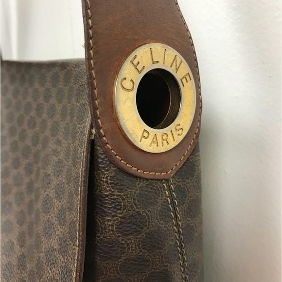 Céline Vintage Leather Trim Printed Shoulder Bag